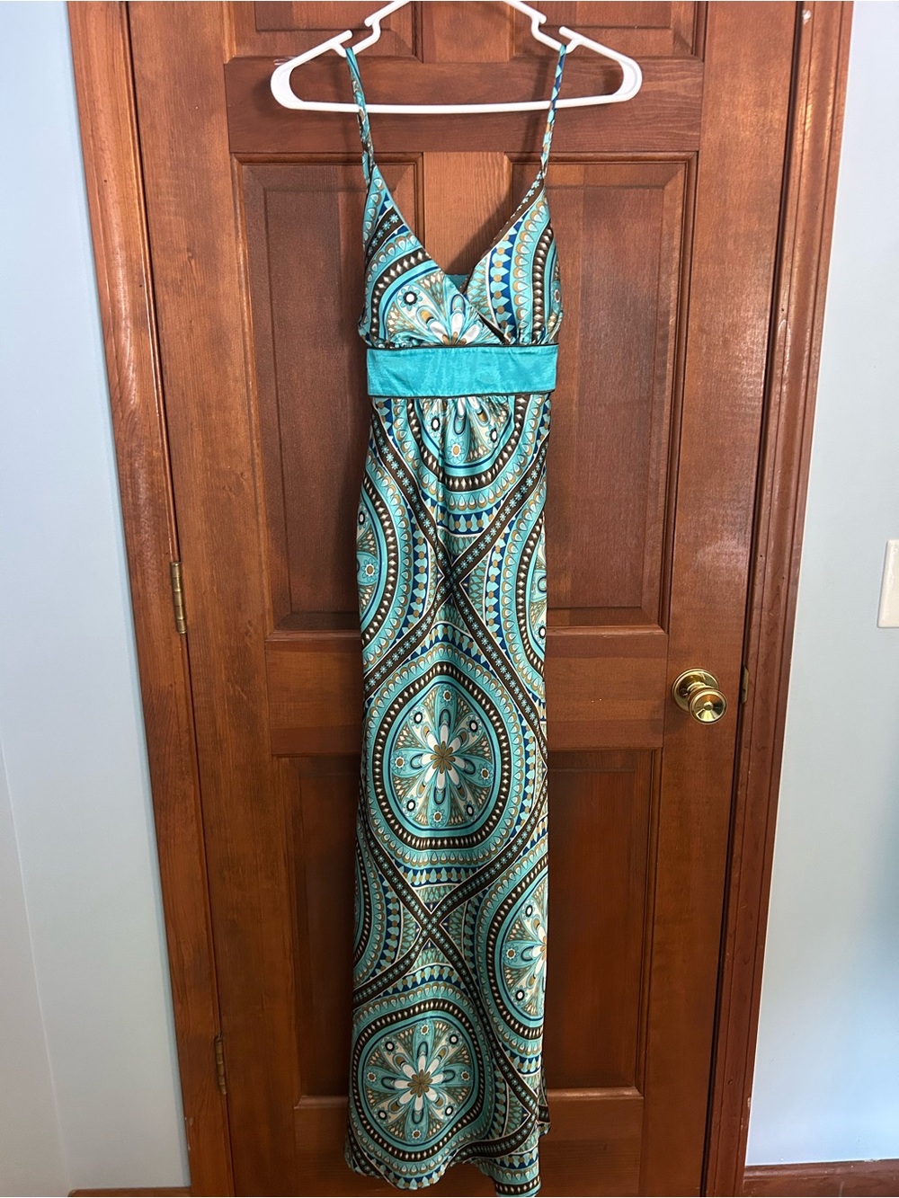 Studio Y Turquoise and Brown Geometric Maxi Dress